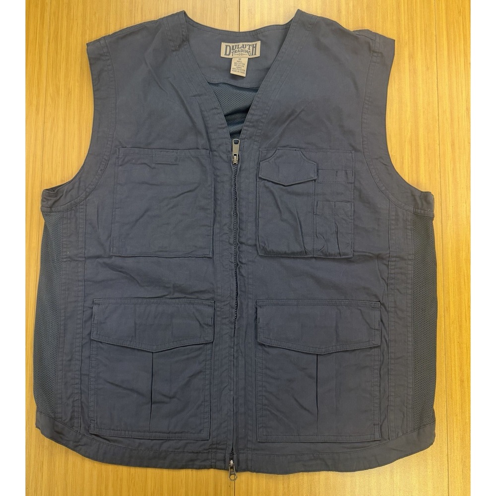 Duluth Trading Vest Mens Medium Navy Pocket Full Work Full Zip Nylon Ripstop
